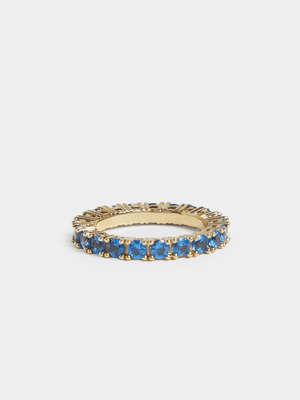 18ct Gold Plated Blue CZ Eternity Ring