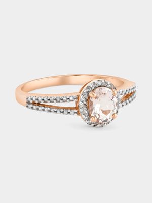 Rose Gold Pink Morganite & 0.06ct Diamond Oval Halo Ring