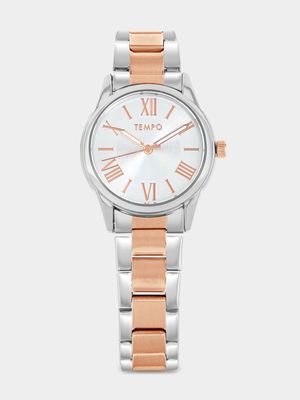 Tempo Rose Plated Silver Toned Dial Two-Tone Bracelet Watch