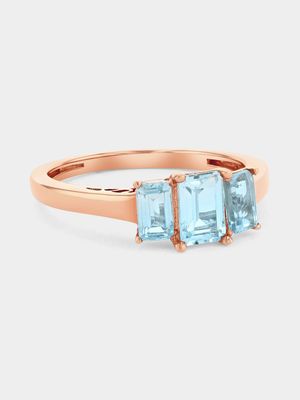 Rose Gold Diamond & Sky Blue Topaz Emerald-Cut Trilogy Ring