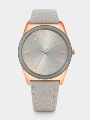Tempo Rose Plated Grey Dial Grey Leather Watch