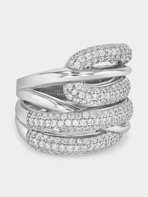 Sterling Silver Cubic Zirconia Broad Wrap Ring