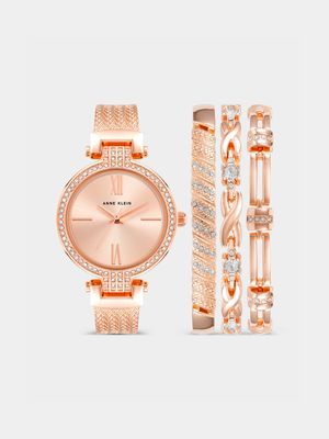 Anne Klein Women's Rose Plated Bracelet, Bangle & Watch Set