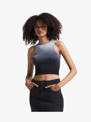 Women's Charcoal Ombre Ribbed Racer Vest