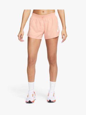 Womens Nike Dri-Fit Swoosh Peach/White Run Shorts