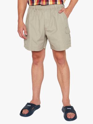 Men's Plus Jeep Khaki Elasticated Waistband Cargo Shorts