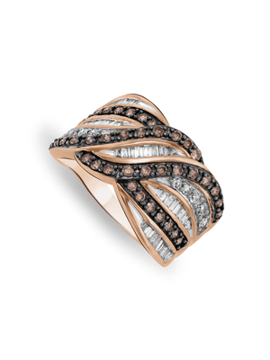 Rose Gold White & Champagne Diamond Twisted Ring