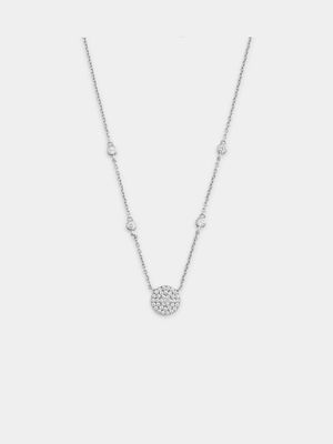 Sterling Silver Cubic Zirconia Pavé Disc Station Necklace