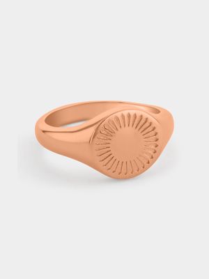 Rose Gold Plated Women’s Round Sunray Signet Ring