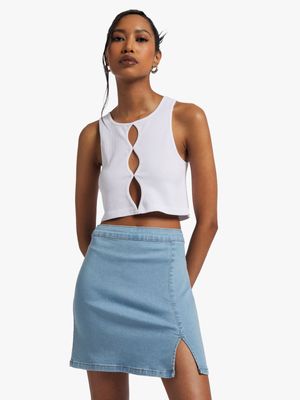 Women's Light Wash Denim Mini Skirt With Slit