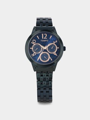 Tempo Blue Plated Blue & Rose Tone Dial Bracelet Watch