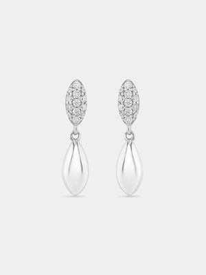 Sterling Silver Cubic Zirconia Pavé Marquise Drop Earrings