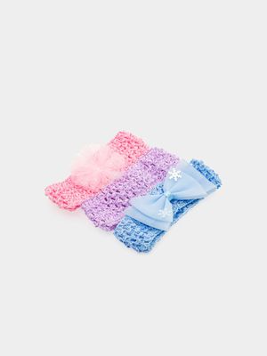 Girl's Pink, Blue & Purple 3-Pack Crochet Headbands