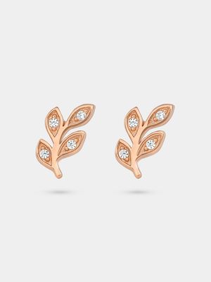 Rose Gold Plated Cubic Zirconia Women’s Mini Fern Stud Earrings
