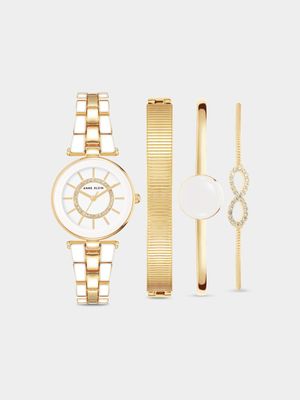 Anne Klein Women's Gold Plated 3 Piece Bangle & Watch Set