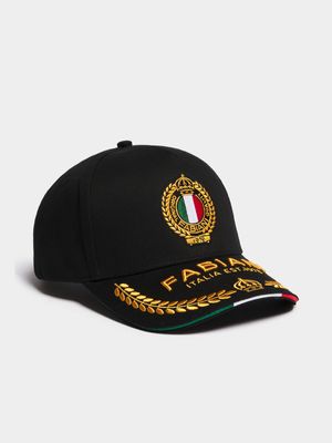 Fabiani Men's Military Embroidered Black Peak Cap