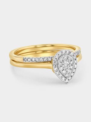 Yellow Gold 0.25ct Diamond Pear Halo Twinset Ring