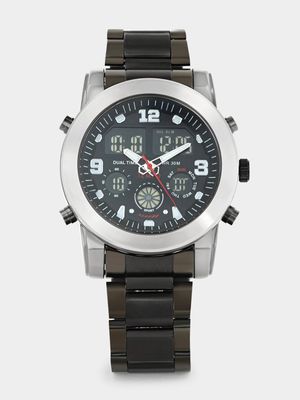 Tempo Silver & Black Plated Black Dial Bracelet Watch
