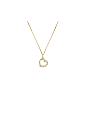 Yellow Gold, Cubic Zirconia Double Heart  Pendant on Chain
