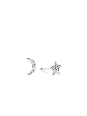 Miss Swiss Sterling Silver Cubic Zirconia Mismatched Moon & Star Stud Earrings