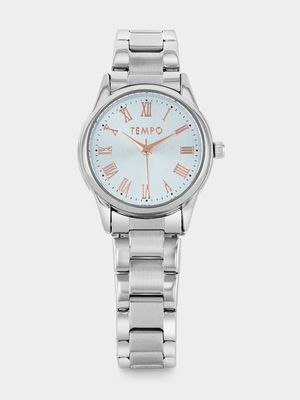 Tempo Silver Plated Light Blue Dial Bracelet Watch