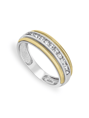 Yellow Gold & Sterling Silver Moissanite Men’s Channel Wedding Band