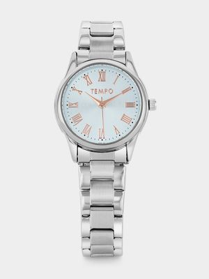 Tempo Silver Plated Light Blue Dial Bracelet Watch