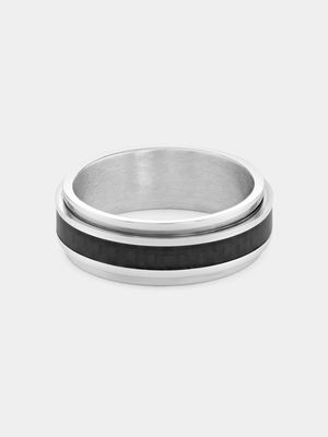 Stainless Steel Black Enamel Centre Stripe Spinner Ring