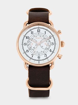 Tempo Premium Rose Plated Beige Dial Brown Leather Watch