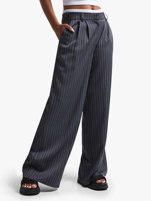 Women's Charcoal Double Waisted Tailored Pants