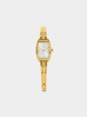 Tempo Women’s Gold Plated Silver Dial Tonneau Bangle Watch