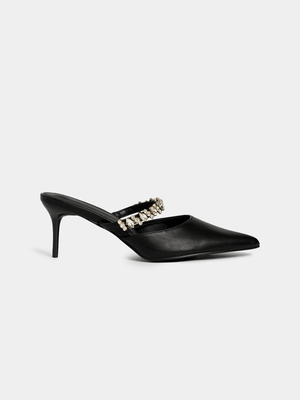 Diamante Slip In Court Heels