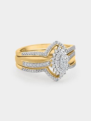 Yellow Gold Diamond & Created White Sapphire Oval Triple Set Ring