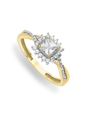5ct Yellow Gold Diamond & Created White Sapphire Sparkling Cushion Ring