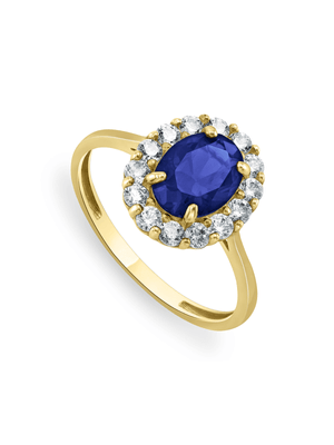 Yellow Gold, Blue and Clear Cubic Zirconia Oval Cluster Ring