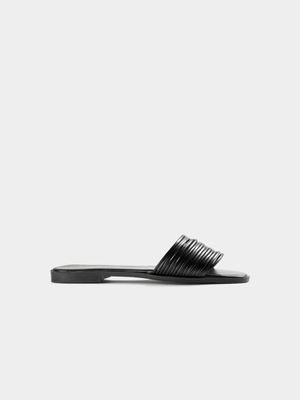 Flat Metallic Slides with Multi Strap Detail