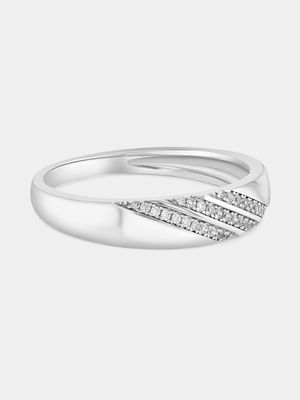 Sterling Silver Cubic Zirconia Diagonal Pavé Ring