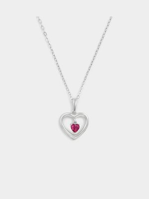 Sterling Silver Ruby Red Cubic Zirconia July Birthstone Kid’s Heart Pendant