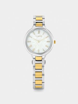 Tempo Silver & Gold Plated Mother Of Pearl Dial Bracelet Watch
