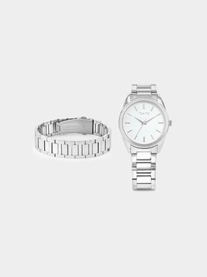 Tempo Men’s Silver Plated Bracelet Watch & Bracelet Set