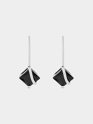 Sterling Silver Black Cubic Zirconia Flyover Drop Earrings
