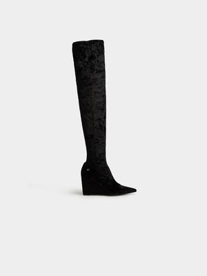 Luella Embossed Velour Wedge Sock Boots