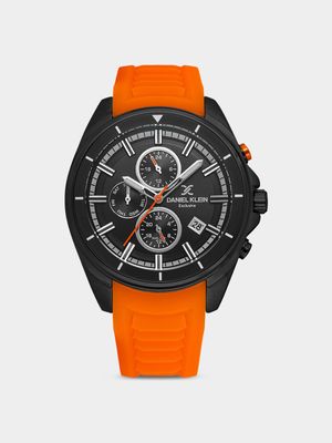 Daniel Klein Black Plated Black Dial Chronographic Orange Silicone Watch