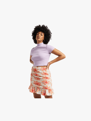 Women's Daisy Print Ruched Mini Skirt