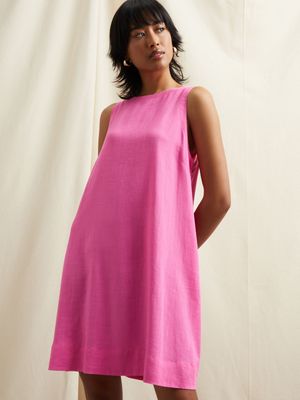 Women's Canvas Linen Blend Shift Dress Bubblegum Pink