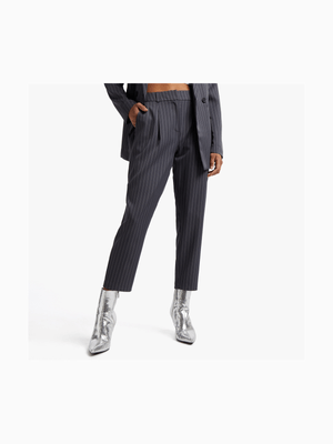 Women's Charcoal Pinstriped Tapered Leg Pants
