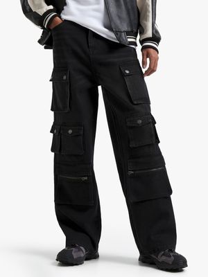Men's Black Multi Pocket Cargo Jeans