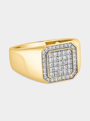 Yellow Gold 0.5ct Lab Grown Diamond Cushion Cluster Signet Ring
