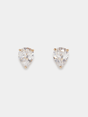 18ct Gold Plated CZ Pear Stud Earrings