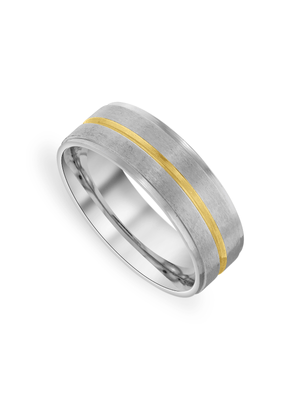 Stainless Steel Gold Plated Centre Striped Men’s Ring